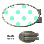 Polka Dots - Aquamarine on White Money Clip (Oval)