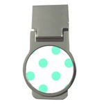 Polka Dots - Aquamarine on White Money Clip (Round)