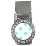 Polka Dots - Aquamarine on White Money Clip (CZ)