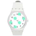 Polka Dots - Aquamarine on White Round Plastic Sport Watch (M)