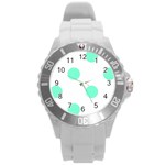 Polka Dots - Aquamarine on White Round Plastic Sport Watch (L)