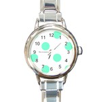 Polka Dots - Aquamarine on White Round Italian Charm Watch