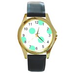 Polka Dots - Aquamarine on White Round Gold Metal Watch