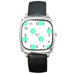 Polka Dots - Aquamarine on White Square Metal Watch