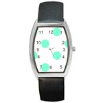 Polka Dots - Aquamarine on White Barrel Style Metal Watch