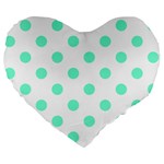 Polka Dots - Aquamarine on White Large 19  Premium Heart Shape Cushion