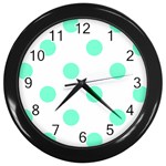 Polka Dots - Aquamarine on White Wall Clock (Black)