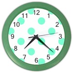 Polka Dots - Aquamarine on White Color Wall Clock