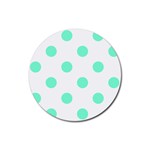 Polka Dots - Aquamarine on White Rubber Round Coaster (4 pack)