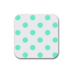 Polka Dots - Aquamarine on White Rubber Coaster (Square)