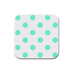 Polka Dots - Aquamarine on White Rubber Square Coaster (4 pack)