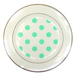 Polka Dots - Aquamarine on White Porcelain Plate
