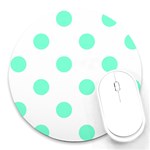Polka Dots - Aquamarine on White Round Mousepad