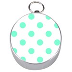 Polka Dots - Aquamarine on White Silver Compass