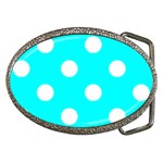 Polka Dots - White on Aqua Cyan Belt Buckle