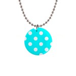 Polka Dots - White on Aqua Cyan 1  Button Necklace