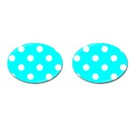 Polka Dots - White on Aqua Cyan Cufflinks (Oval)