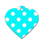 Polka Dots - White on Aqua Cyan Dog Tag Heart (One Side)