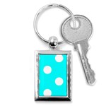 Polka Dots - White on Aqua Cyan Key Chain (Rectangle)