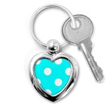 Polka Dots - White on Aqua Cyan Key Chain (Heart)