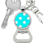 Polka Dots - White on Aqua Cyan Bottle Opener Key Chain