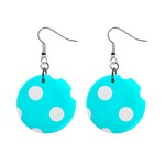 Polka Dots - White on Aqua Cyan 1  Button Earrings