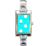 Polka Dots - White on Aqua Cyan Rectangle Italian Charm Watch