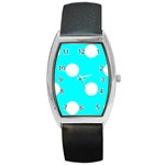 Polka Dots - White on Aqua Cyan Barrel Style Metal Watch