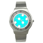 Polka Dots - White on Aqua Cyan Stainless Steel Watch