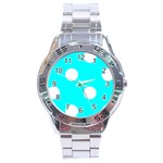 Polka Dots - White on Aqua Cyan Stainless Steel Analogue Watch