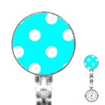 Polka Dots - White on Aqua Cyan Stainless Steel Nurses Watch