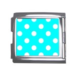 Polka Dots - White on Aqua Cyan Mega Link Italian Charm (18mm)