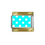 Polka Dots - White on Aqua Cyan Gold Trim Italian Charm (9mm)