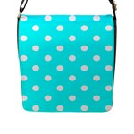 Polka Dots - White on Aqua Cyan Flap Closure Messenger Bag (L)