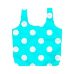 Polka Dots - White on Aqua Cyan Full Print Recycle Bag (M)