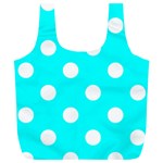 Polka Dots - White on Aqua Cyan Full Print Recycle Bag (XL)