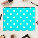 Polka Dots - White on Aqua Cyan Cosmetic Bag (XL)