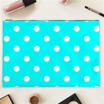 Polka Dots - White on Aqua Cyan Cosmetic Bag (XXL)