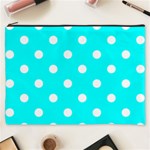Polka Dots - White on Aqua Cyan Cosmetic Bag (XXXL)