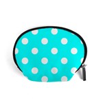 Polka Dots - White on Aqua Cyan Accessory Pouch (Small)