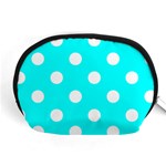 Polka Dots - White on Aqua Cyan Accessory Pouch (Medium)