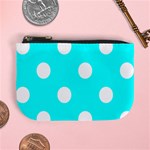 Polka Dots - White on Aqua Cyan Mini Coin Purse