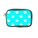Polka Dots - White on Aqua Cyan Coin Purse
