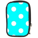Polka Dots - White on Aqua Cyan Compact Camera Leather Case