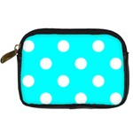 Polka Dots - White on Aqua Cyan Digital Camera Leather Case