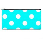 Polka Dots - White on Aqua Cyan Pencil Case