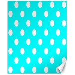 Polka Dots - White on Aqua Cyan Canvas 11  x 14 