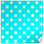 Polka Dots - White on Aqua Cyan Canvas 12  x 12 