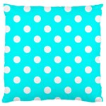 Polka Dots - White on Aqua Cyan Large Flano Cushion Case (Two Sides)