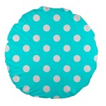 Polka Dots - White on Aqua Cyan Large 18  Premium Round Cushion